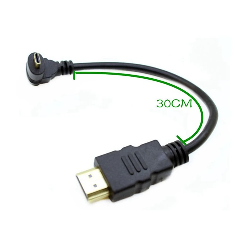 Micro HD-compatible Cable Up&Down Angled 90 Degree Micro HD to HDTV Cable for Digital camera and phones tablets 30cm