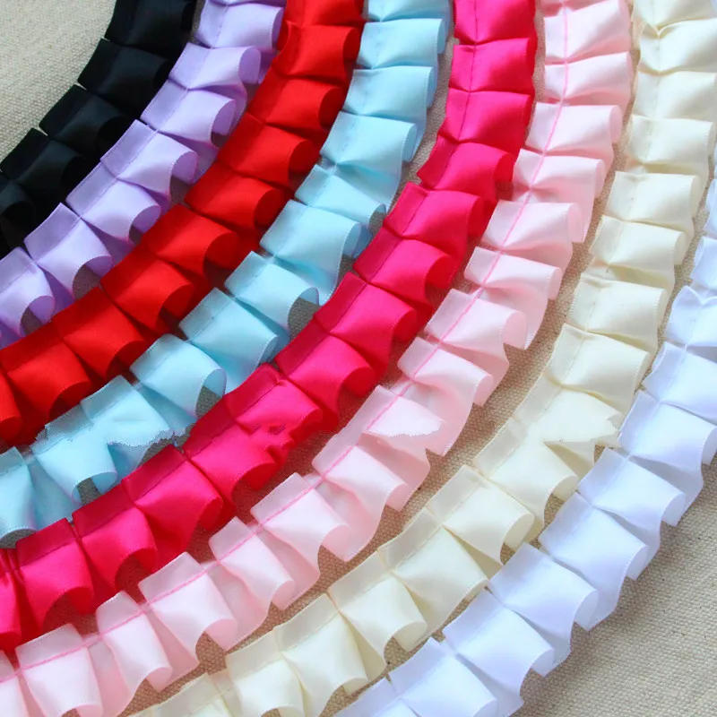 10 Yard/Lot 2,5 CM Breite Satin Plissee Band Falten Spitze Trim DIY Rock Manschetten Handwerk Puppe Kleidung Nähen zubehör – Detail 3