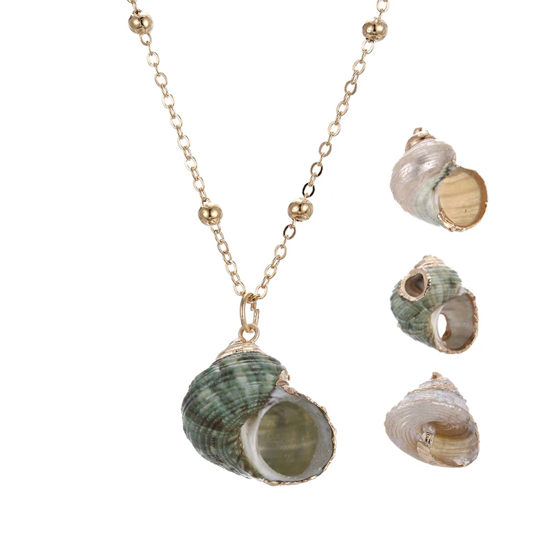 Vintage Fashion Gold Color Chain Necklace Conch Pendant Necklaces For Women Simple Seashell Ocean Beach Jewelry Birthday Gifts