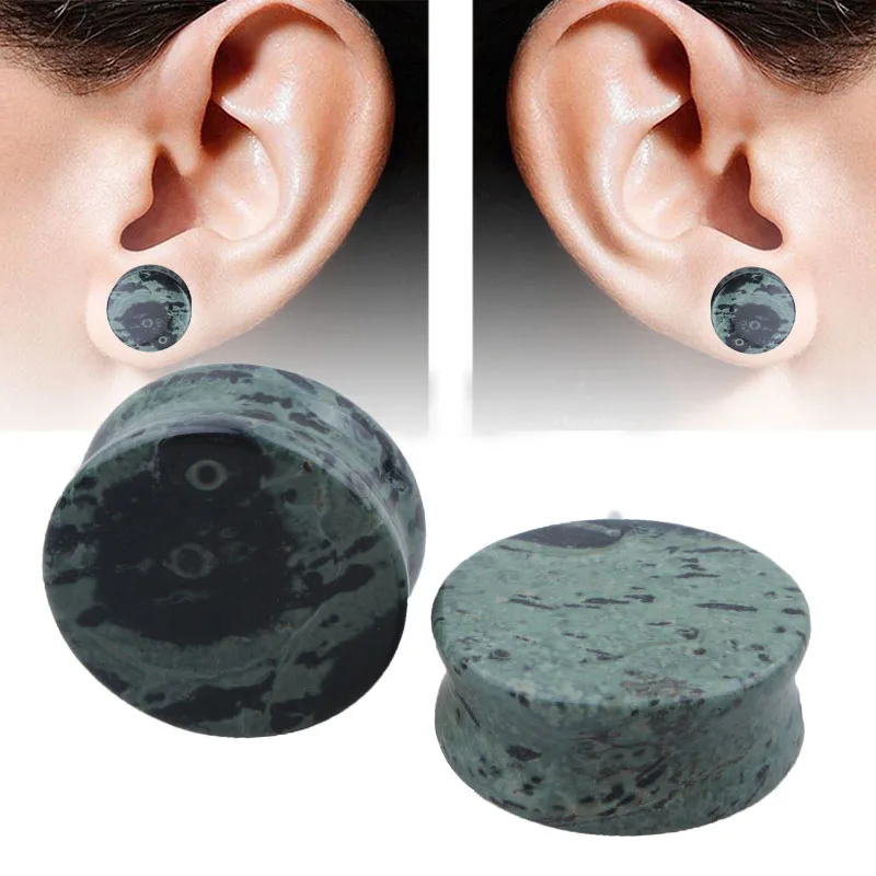 2pcs Stone Plugs and Tunnels Ear Expander Plug Green Eye Stone Ear Plugs Tunnels 5-25mm Flesh Tunnels Body Jewelry Piercings