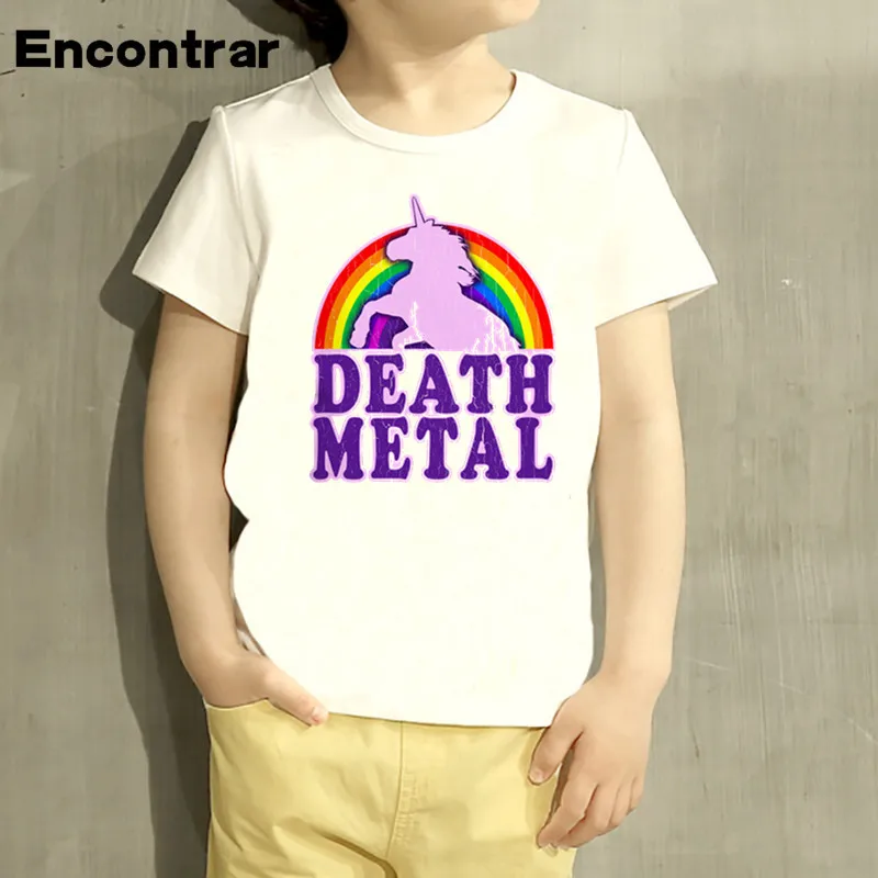 Kids Rainbow Unicorn Death Metal Cartoon Design T Shirt Boys/Girls Short Sleeve Tops Children Cute T-Shirt,HKP2164