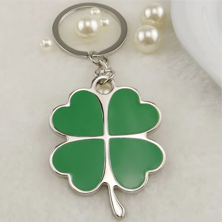 10pcs Stainless Green Leaf Petal Keychain Four Clover Steel Lucky Key Chain Jewelry Keyring for Men And Women