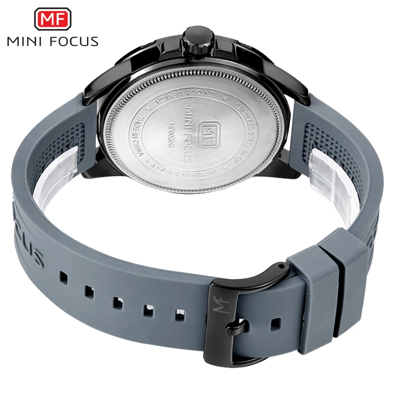 MINI FOCUS Men\'s Sports Quartz Watches Silicone Strap Army Military Wristwatch Man Waterproof Luminous Relogios Clock 0020gray