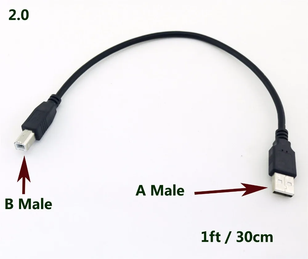 Cabo adaptador usb 2.0 macho a para impressora, cabo adaptador usb 2.0 b macho de alta velocidade preto 30cm 1 peça