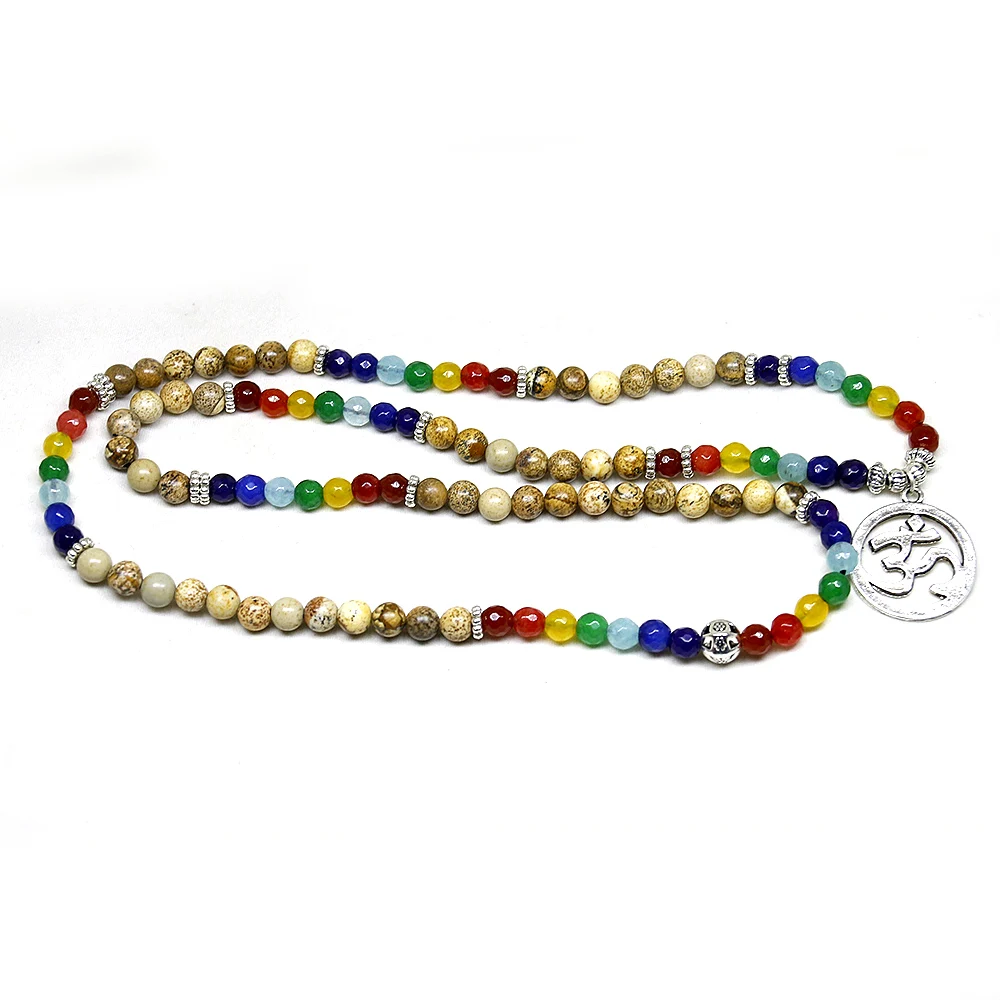 Pulseira de cura do equilíbrio de chakra, pulseira de pedra de cura reiki yoga, com contas de 108, bracelete multicamadas feminino e masculino