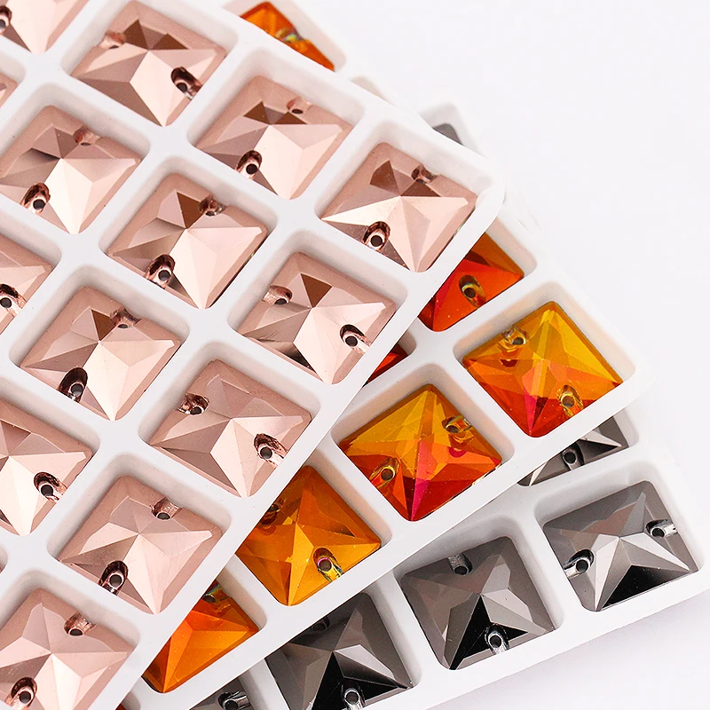 Rose Gold 22x22mm Square Sew On Rhinestone K9 Glass Crystal stone Flatback For Sewing Strass Dress Clothing decoration crystal