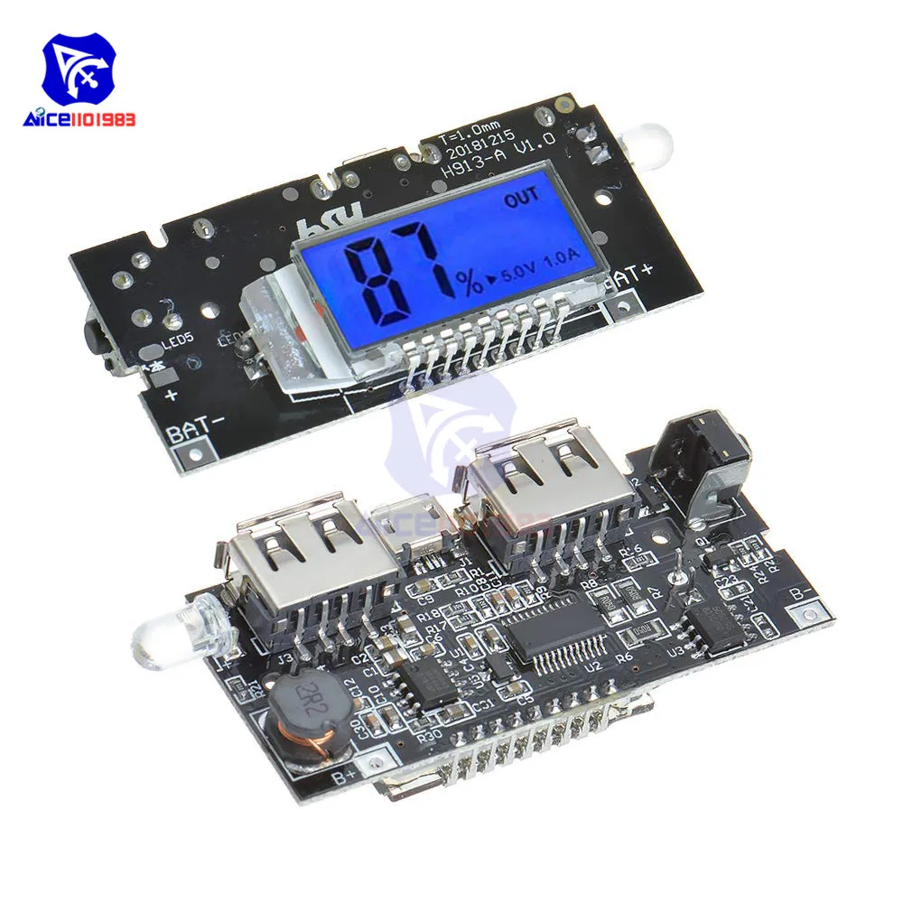 Power Bank 18650 Battery Charger Module Dual USB 5V 1A 5V 2.1A Output Micro USB 5V Input LCD Display Indicator for Smartphone