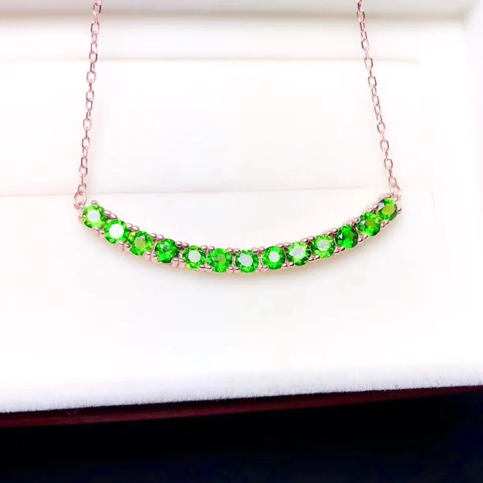 

charming green gemstone collarbone necklace beautiful women jewelry natural diopside gem good green color 925 sterling silver