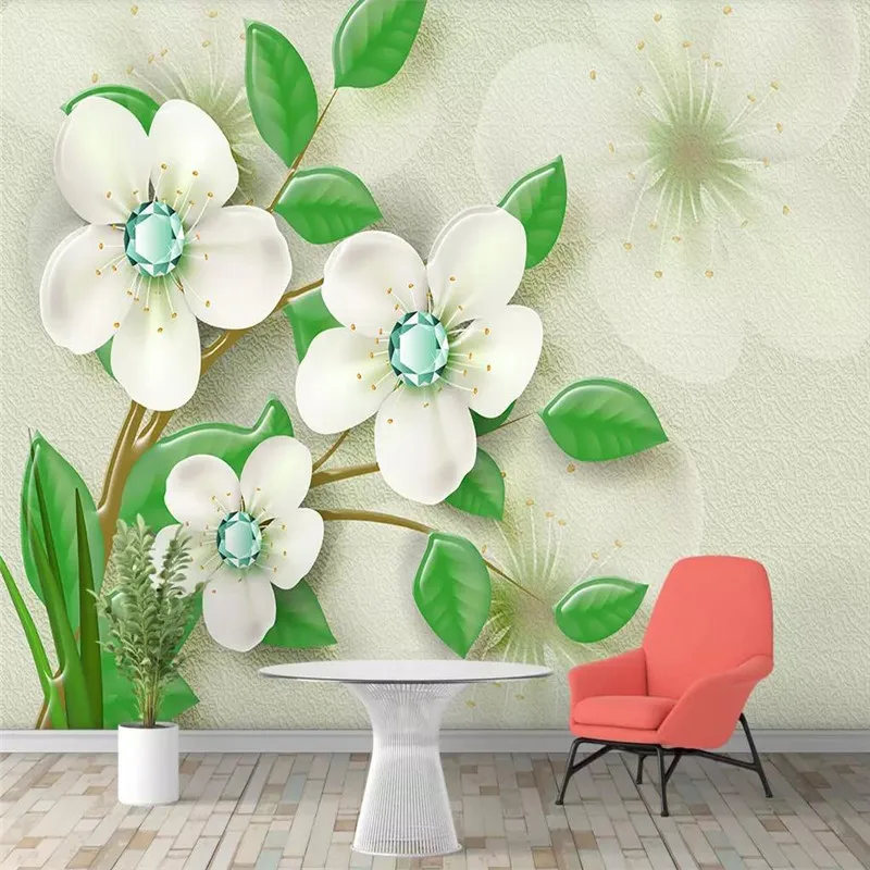 

Custom wallpaper green simple 3d flower jewellery TV background wall painting