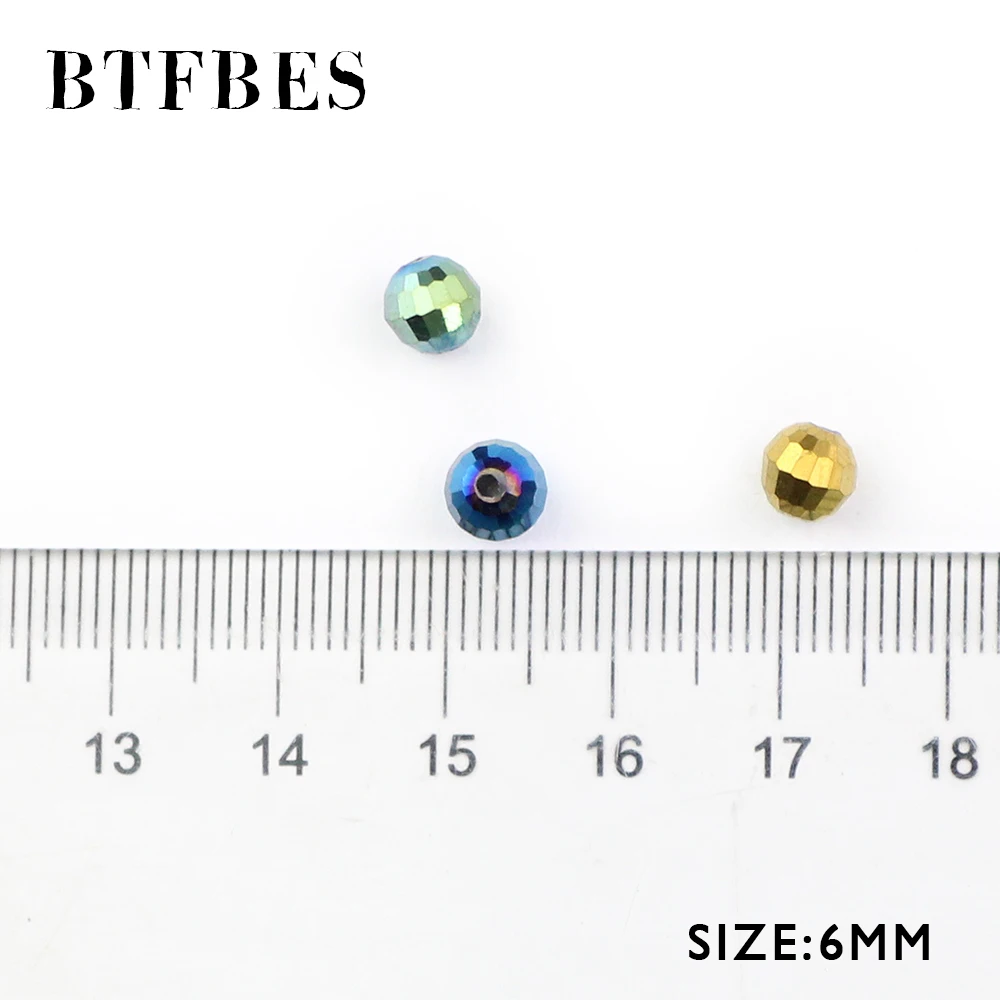 BTFBES 96 Faceted Football Austrian Crystal Beads 50pcs 6mm Plated Color Round Glass Loose Beads For Jewelry Bracelet Making DIY