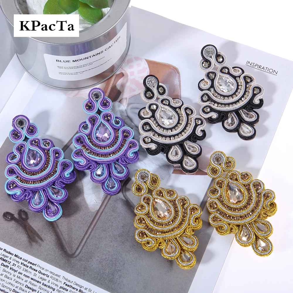 

KPacTa Fashion Soutache Earring Ethnic Style Jewelry Women Crystal Handmade Drop Earring Accessories boucle d'oreille femme 2023