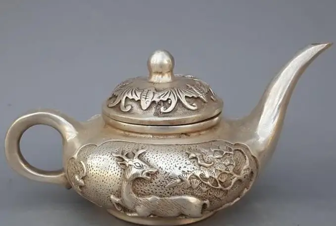 

Antique QingDynasty Handmade silver blessing teapot / jug,Hand-carved crafts,best collection& adornment