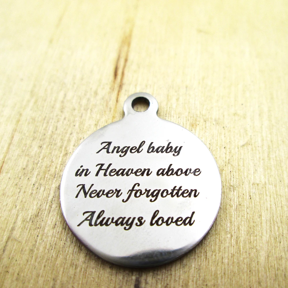 20pcs/lot-angel baby in heaven above never forgotten  stainless steel charms - Laser Engraved - Customized - DIY Charms Pendants