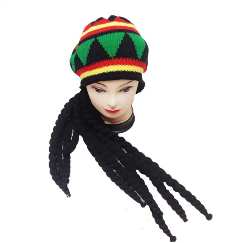 Men Women Jamican Rasta Hat Dreadlocks Wig Bob Marley Caribbean Fancy Dress Prop Unisex Knitted Beanie Hat