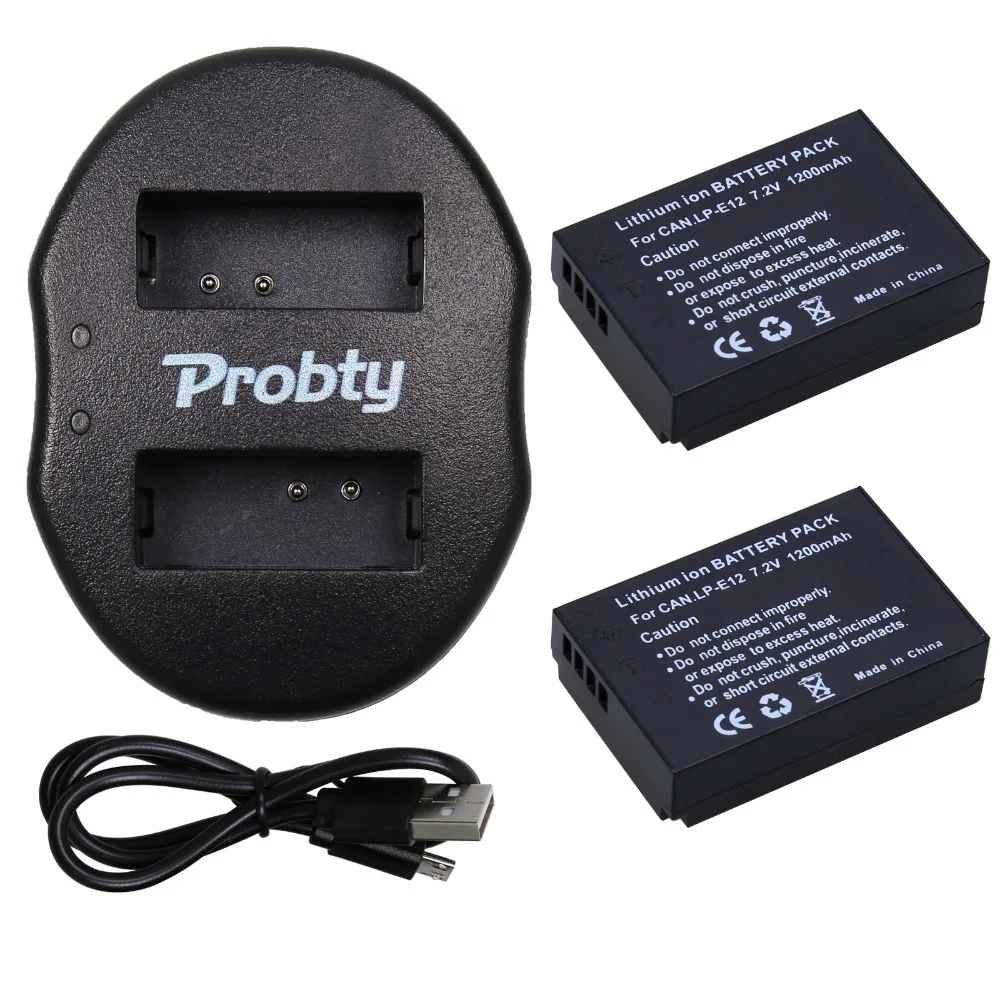 Зарядное устройство PROBTY для двух аккумуляторов Canon M 100D Kiss X7 Rebel SL1 EOS M10, 2 шт.