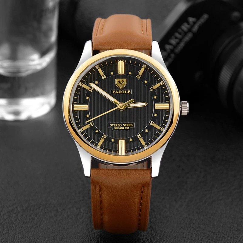 YAZOLE Fashion Watch Men Wristwatch Luxury Men's Watch Men Waterproof Watches Leather Clock saat montre relogio relojes hombre