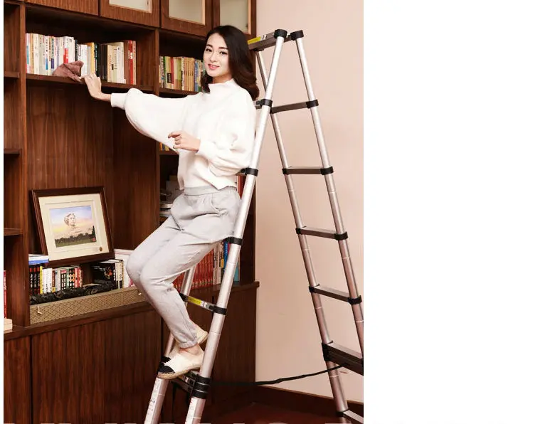 2.9m retractable folding aluminum herringbone ladder, multi-purpose home/library/engineering ladder