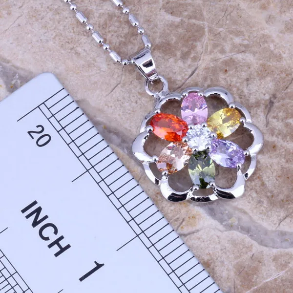 Angelic Multicolor Stones Silver Plated Jewelry Sets Earrings Pendant Ring Size 5 / 6 / 7 / 8 / 9 / 10 S0139A