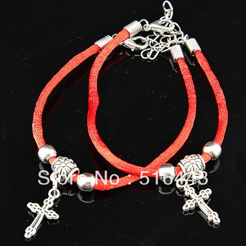 Fashion Jewelry 10pcs Vintage Silver Silk Rope Women Mens Cross Bracelets Bangles Wholesale Lots A-662