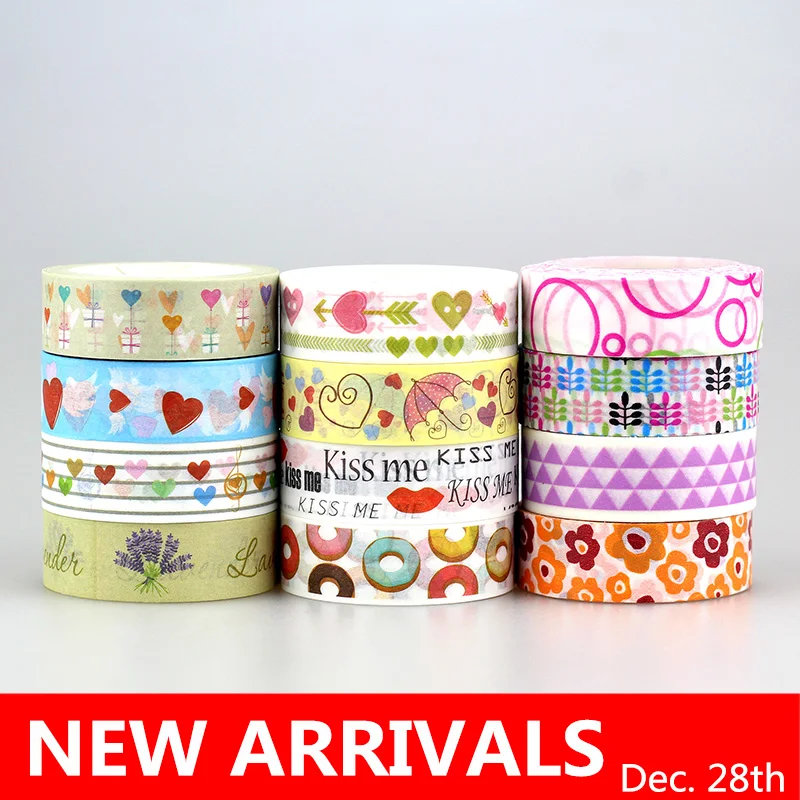 

New 10x Kawaii Colorful 617 Patterns Japanese Washi Tape Decorative DIY Masking Tape for Scrapbooking, 15mm*10m ,Cute Stationery