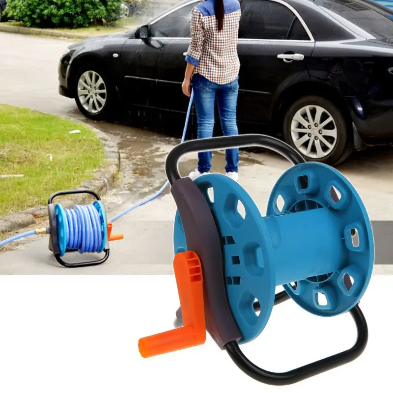 Portable Garden Water Hose Reel Cart Storage Rack Holder Winding Waterpipe Bracket Shaking Tools 4XFD