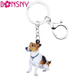 Bonsny Acrylic Sitting Jack Russell Terrier Dog Key Chains Keyrings Lovely Jewelry For Women Girl Ladies Handbag Charms Bulk Pet