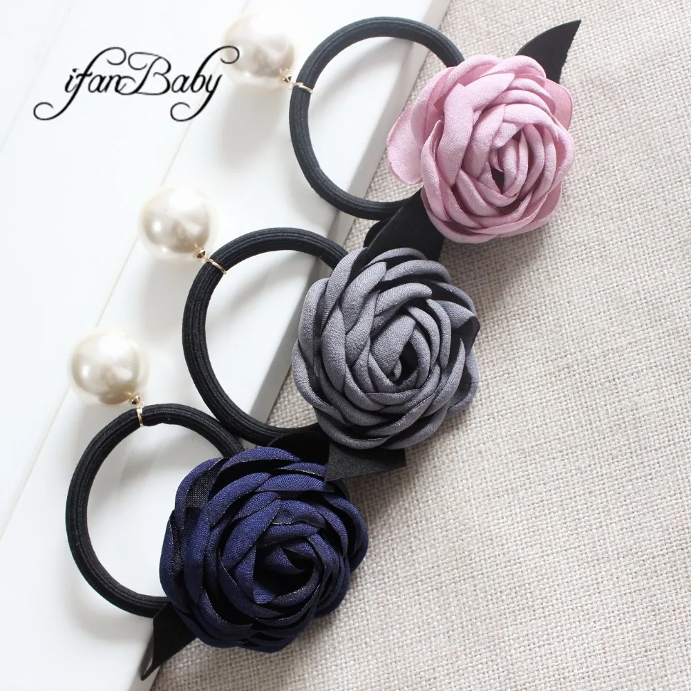 Fashion woman flower hair rope,Top quanlity burn flower hair ring with pearl girl hair flower 1pcs