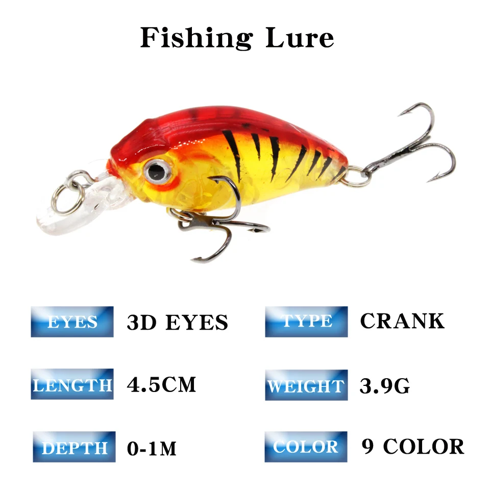 LEOSPORT New 1pcs 4.5CM/4G Laser Hard Crank Fishing Lure Crankbait Treble Hooks 3D Eyes Bait Fishing Tackle