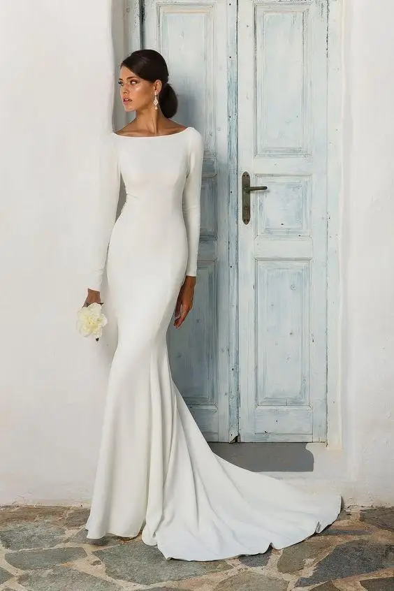 Abiti da sposa eleganti personalizzati a sirena con macchie bianche Abito da sposa a maniche lunghe Vestido De Noiva Abito da sposa con strascico a spazzola