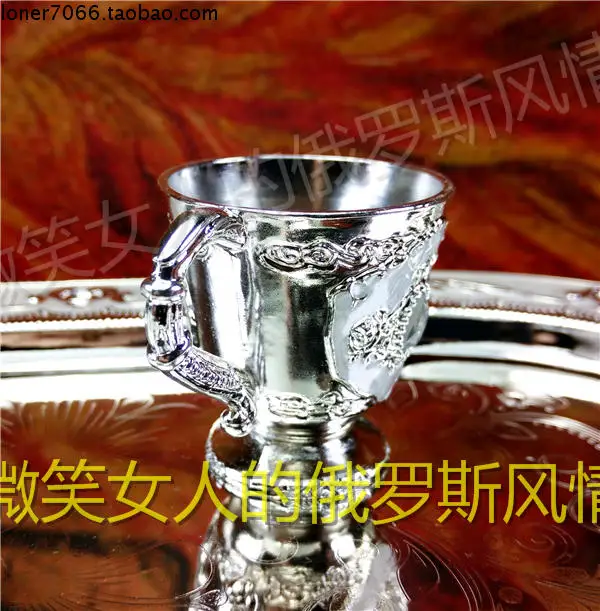 wedding decoration 61-13 Russian Tin Metal Handle Wine Cup Small Size Silver Edge White Bored Diamond Capacity Half-225 ml