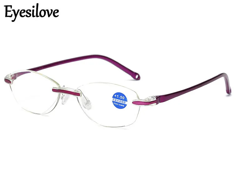 

Anti-blue ray reading glasses women Diamond Cutting rimless readng eyewear presbyopia glasses ultra-light +100 +150 to +400