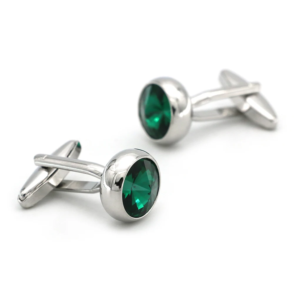 Men\'s Crystal Cufflinks Green Color Stone Top Quality Wedding Cuff Links