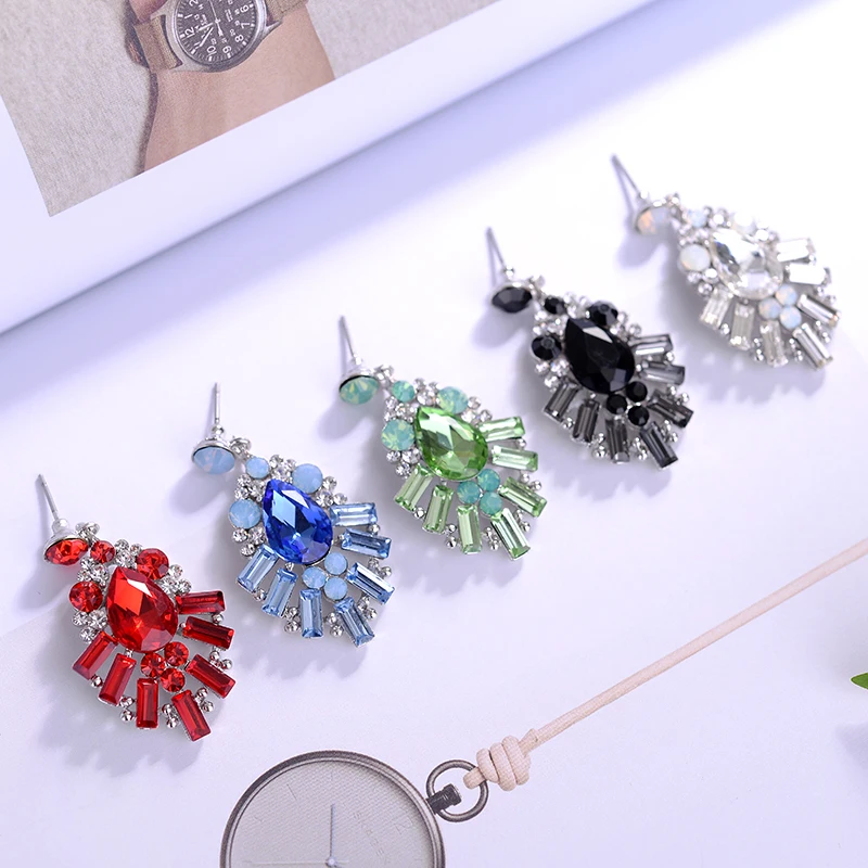 LUBOV Colorful Crystal Opal Stone Metal Drop Earrings Fashion Women Rhinestone Piercing Earring 2019 New Christmas Jewelry Gift