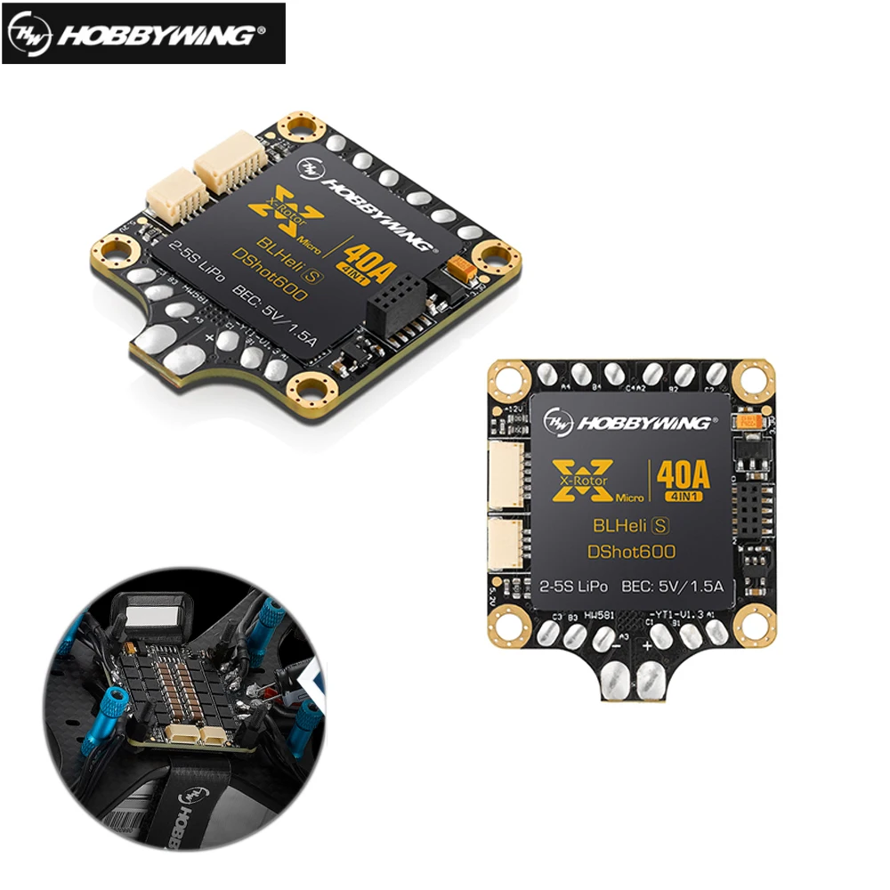 

Hobbywing 4in1 XRotor Micro 40A 2-5S BLHeli_S DShot600 Brushless ESC with XRotor F4 Flight Controller For RC drone