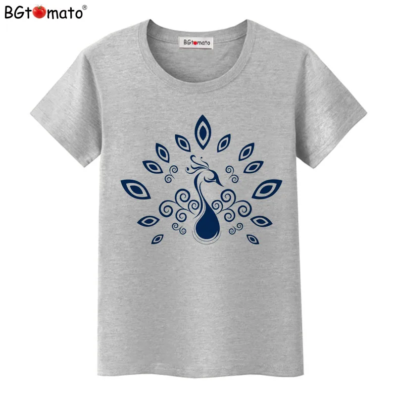 Brand new peacock printing T-shirts for women Beautiful summer Shirts Hot sale good quality comfortable Tops Tees