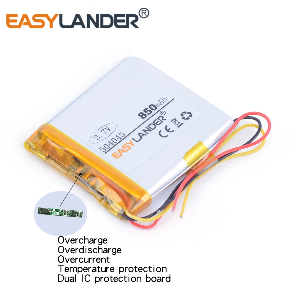 504045 3.7V 850mAh Rechargeable li-Polymer Li-ion Battery For Mp4 MP3 PAD DVD DIY bluetooth Explay ND57 DVR-navigator 5*40*45mm