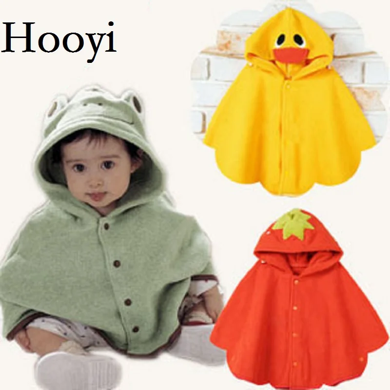 Hooyi Fleece Baby Coats Autumn Baby Boy Cloak Newborn Cape Girls Shawl Infant Coats Frog Strawberry Duck Leopard Hooded Mantle