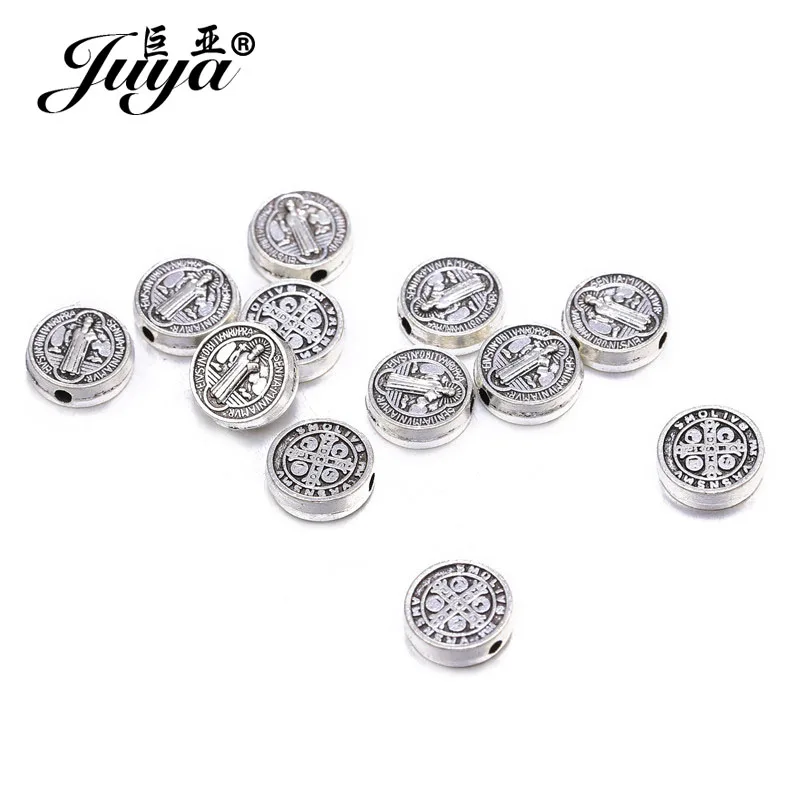 30pcs 9.5mm Christian Jesus Cross Spacer Beads For Bracelet Necklace Jewelry Making Metal Handmade Crafts Findings Accessories