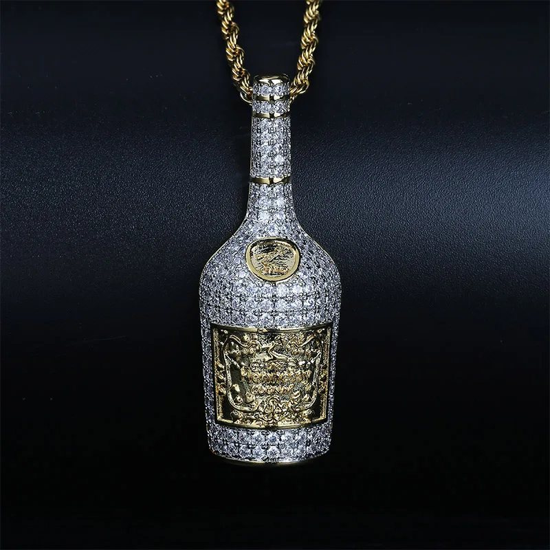 

Champagne Bottle Pendant Necklace Mens Charms Jewelry With Tennis Chain Gold Silver Color Chains Necklace Hip Hop Jewelry Gift