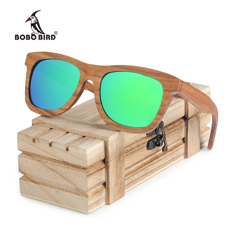 BOBO BIRD Square Sunglasses Men Women Retro Polarized Wood Sun Glasses gafas Wooden Box de lujo de hombre