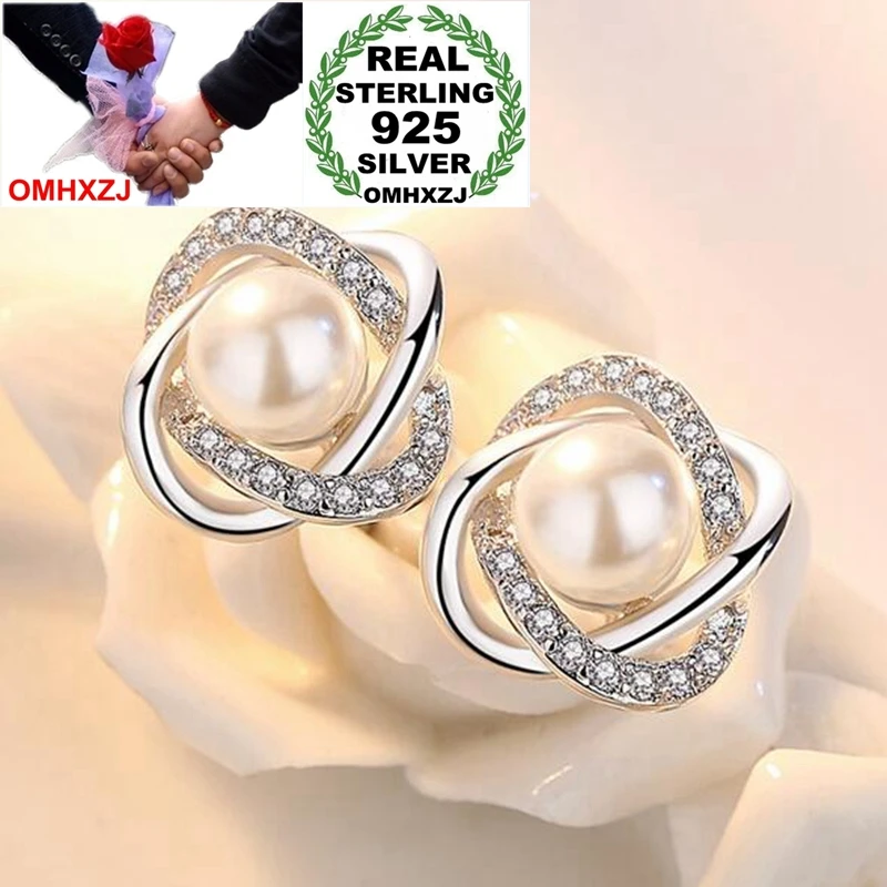 OMHXZJ Wholesale Temperament Sweet Fashion For Woman Lady Wedding Gift Intertwined Pearl 925 Sterling Silver Stud Earrings YS329