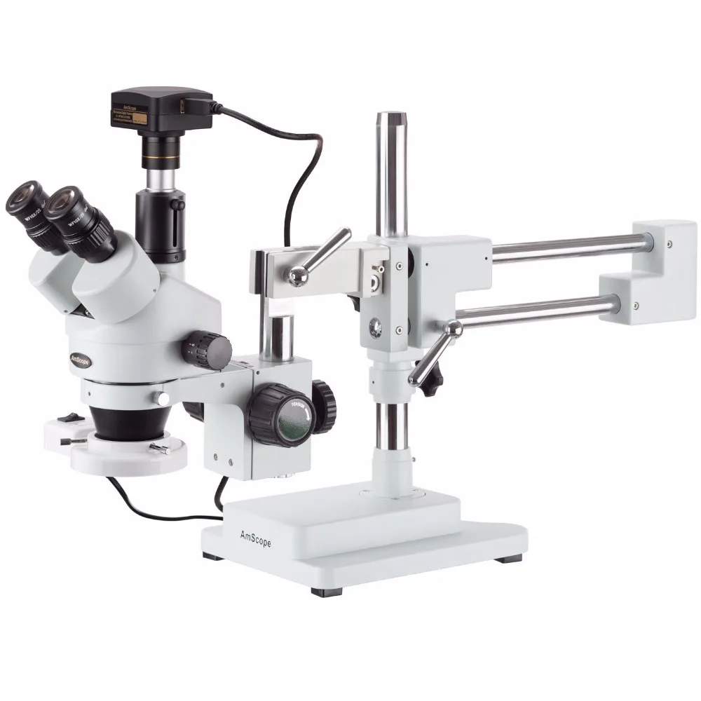 AmScope 3.5X-90X Simul-Focal Boom Stereo Microscope + Fluorescent Light + 5MP US