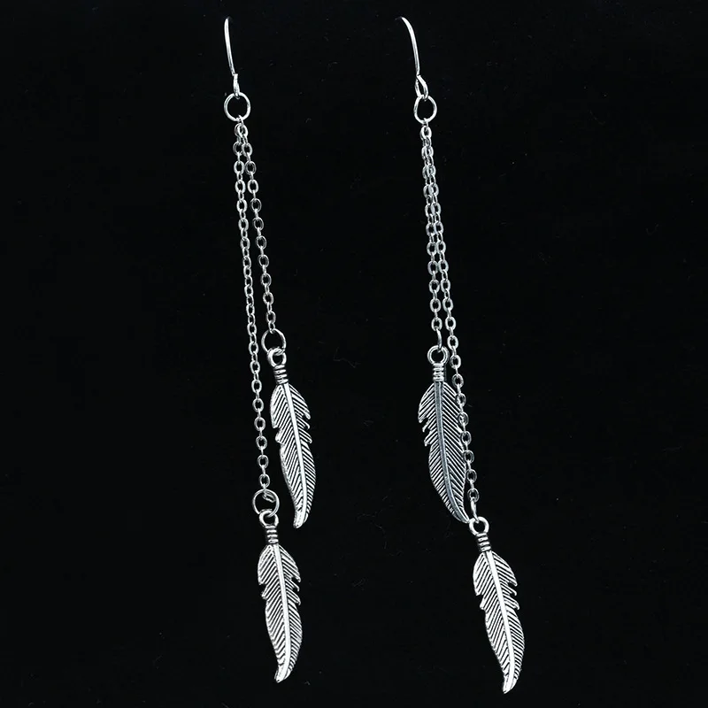 JIOFREE Long chain Alloy feathers Clip on Earrings Non Piercing For Women Girts Fashion Party Wedding Ear Jewelry Gifts