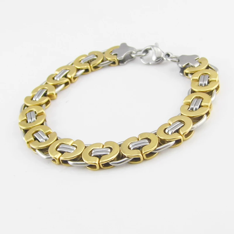 Length 21.5 cm Wide 11mm Fashion  Men\'s Jewelry Stainless Steel Silver Color/Gold Byzantine Bracelet