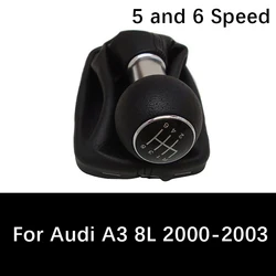 5 Speed 6 Speed Gear Shift Knob For Audi A3 8L 2000 to 2003 Leather Gear Shift Collars Manual Stick Gear Head Shift Knob