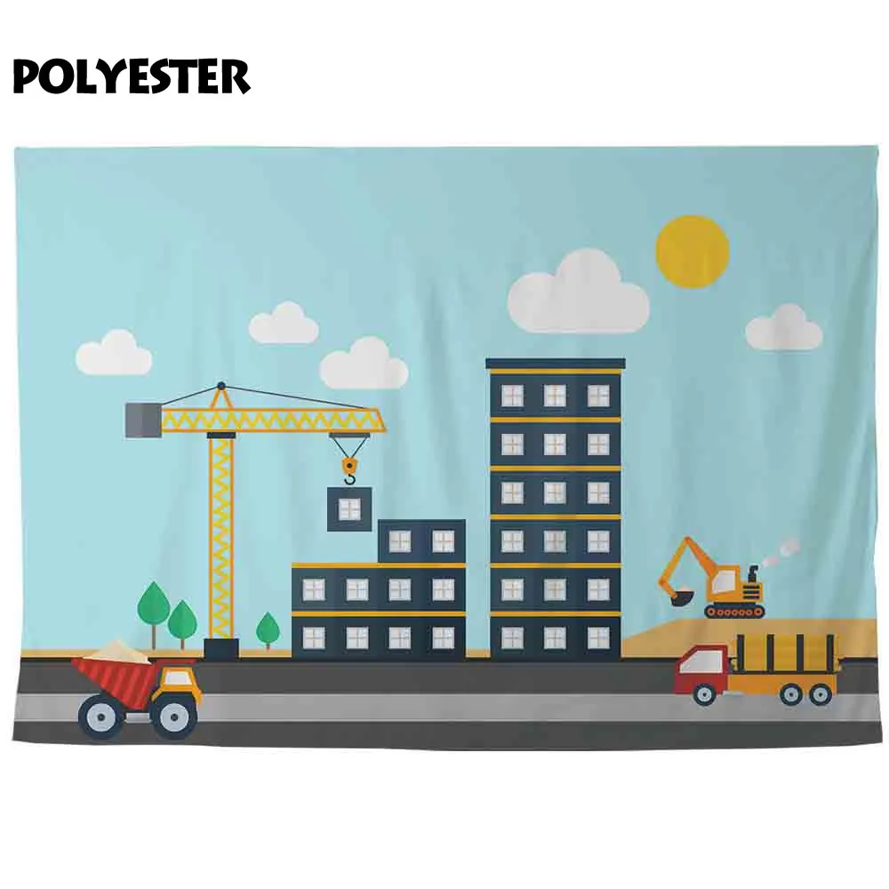 Allenjoy-fondos de fotografía de arquitectura, cielo azul, nubes, construcción al aire libre, grúa de construcción, fondo fotográfico de dibujos animados