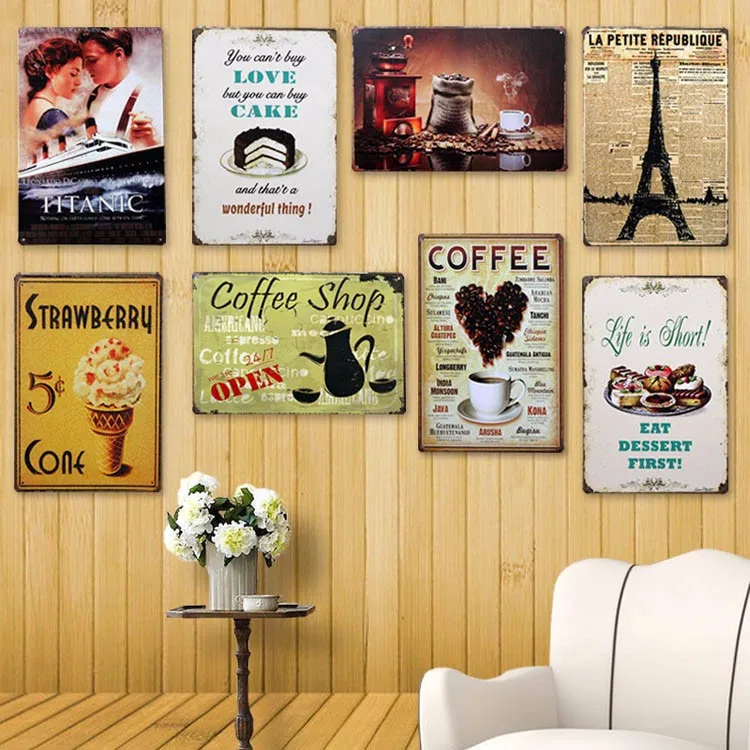 KAFFEE-Metall-Zinnlake, Dekorative Donuts-Platte, Eiscreme-Wandmalerei, Vintage-Wohn dekoration, Pub-Bar, A293 – Detail 8
