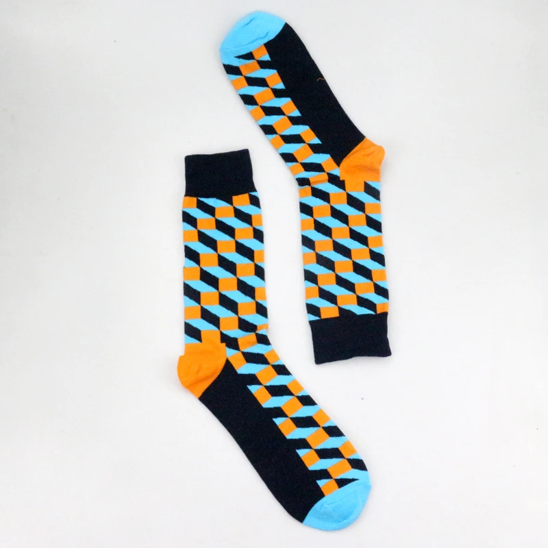 Women Personality European Version Couples Socks Funny Happy Socks Cotton Plaid Geometric Lattice Striped Men Socks Female