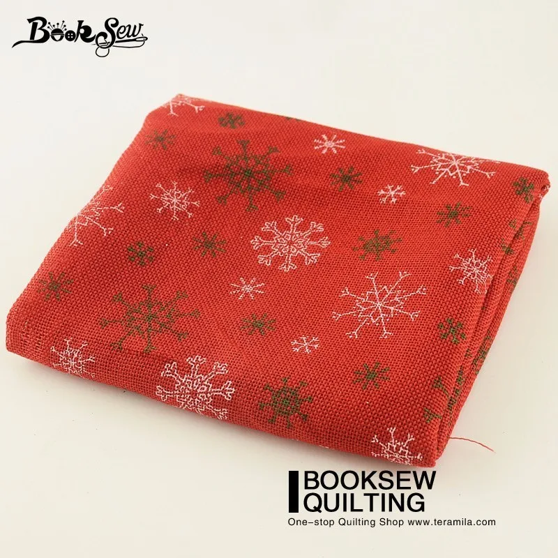 Booksew Imitation linen Fabric Snowflake Red Table Cloth Bag christmas Decoration for home Sewing Dolls Crafts 50X150cm Pillows 