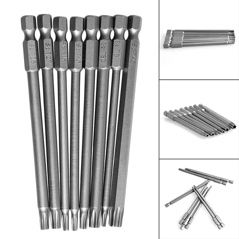 8Pcs/Set T8-T40 100mm Length Magnetic Torx Screwdriver Bits 1/4\